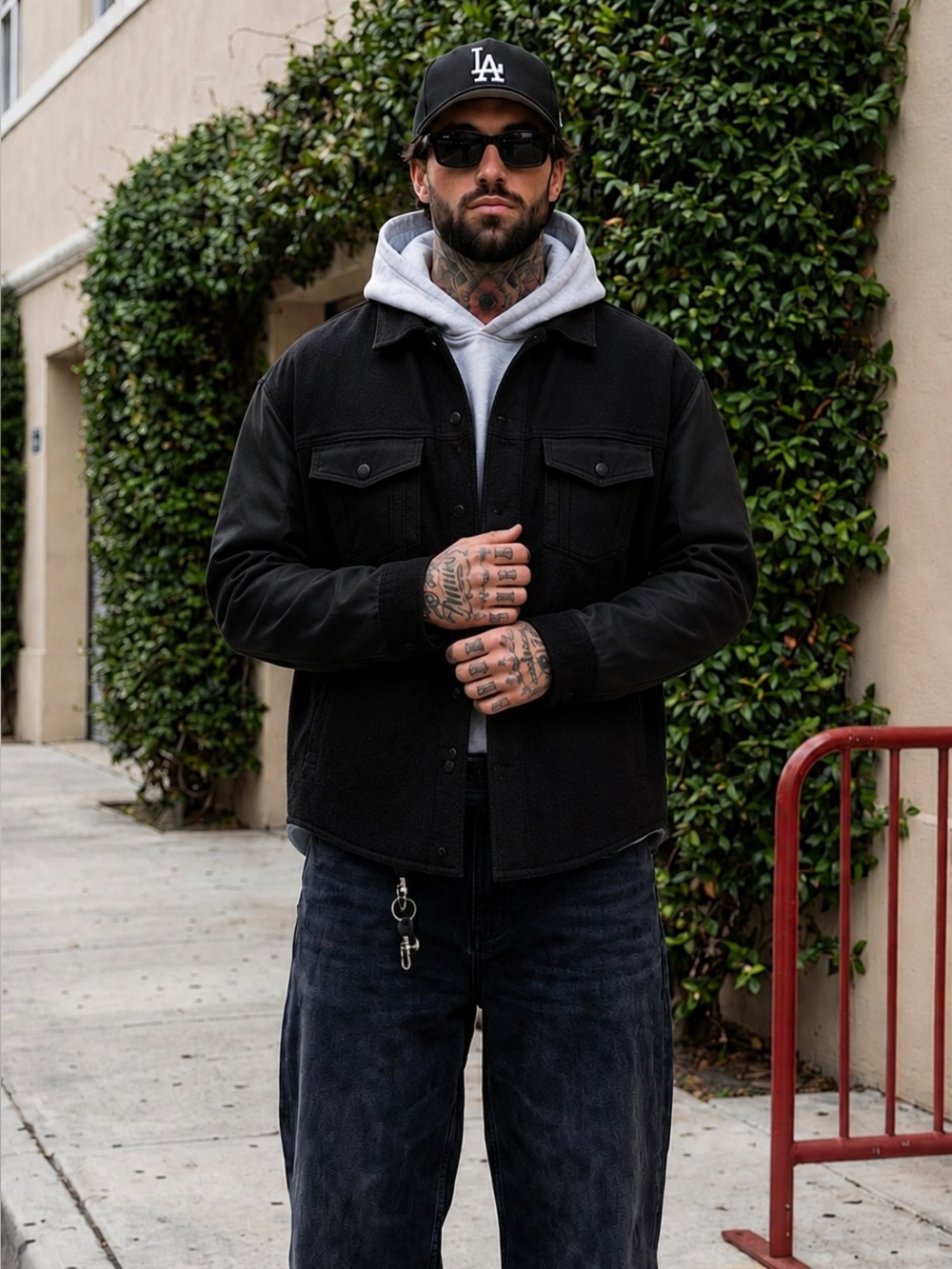 Black Wool trucker jacket by Kenneth Cole New York streetwear line size lg 289$